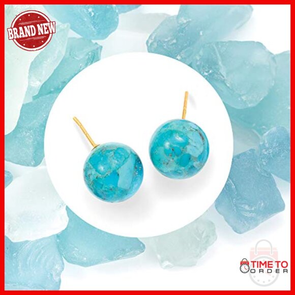 14k Yellow Gold Turquoise Stud Screw Back Earrings with  14kt Yellow Gold Turquoise Stud Earrings with Push Back Clutch